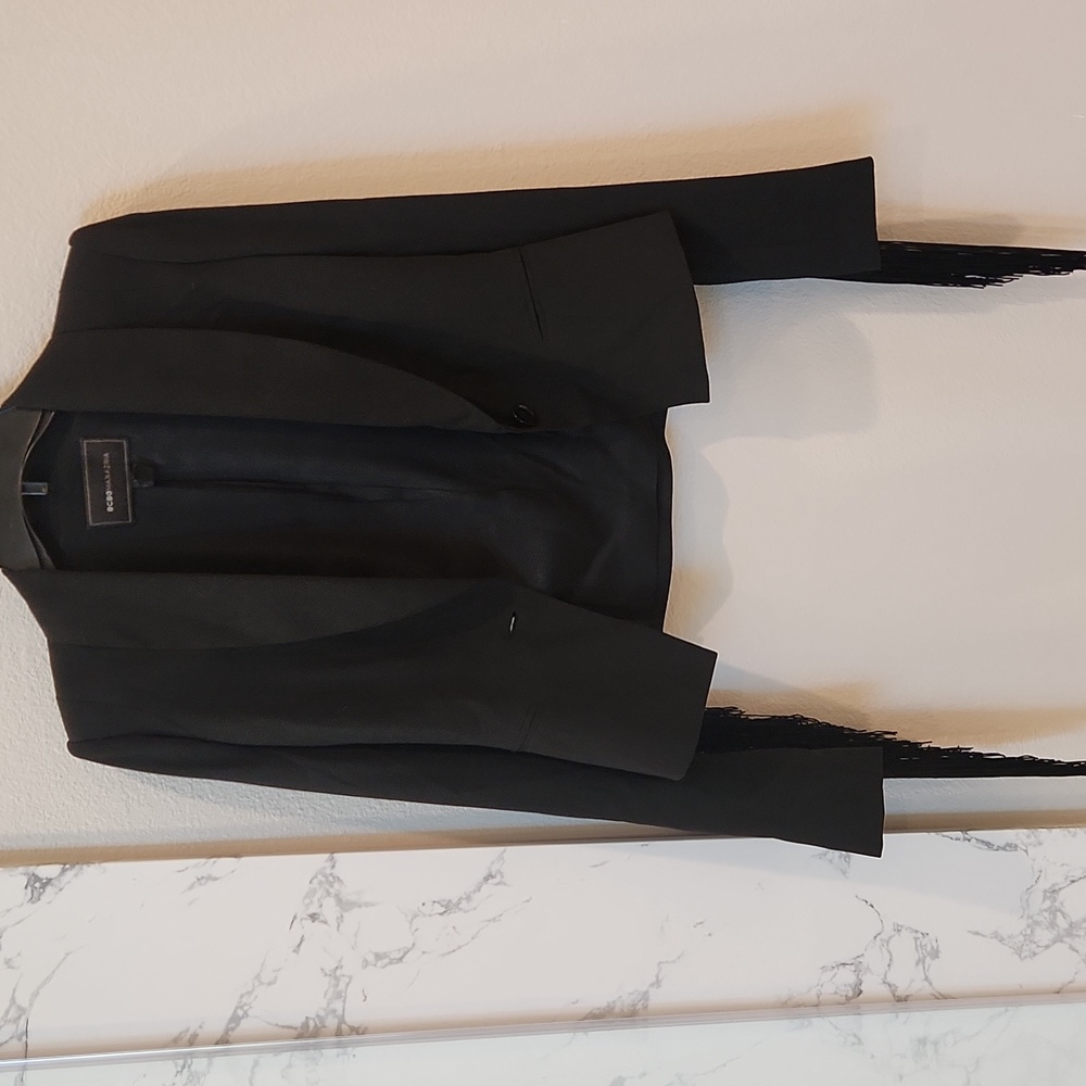 BCBG Paris Black Fringe Blazer, Size XXS
